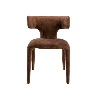 Benjara Cid Eve 21 Inch Dining Chair, Curved Wingback, Brown Textured Polyester