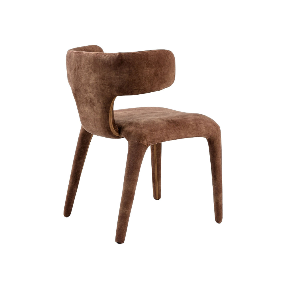 Benjara Cid Eve 21 Inch Dining Chair, Curved Wingback, Brown Textured Polyester