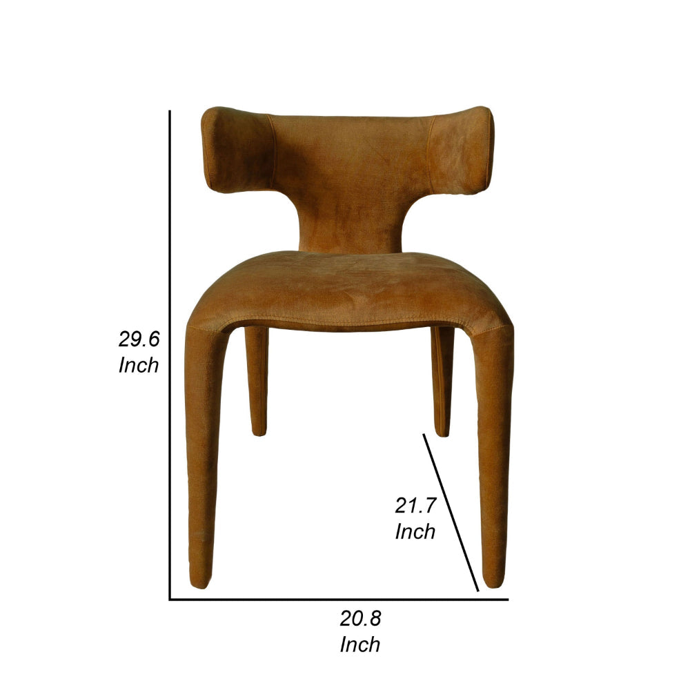 Benjara Cid Eve 21 Inch Dining Chair, Curved Wingback, Brown Textured Polyester