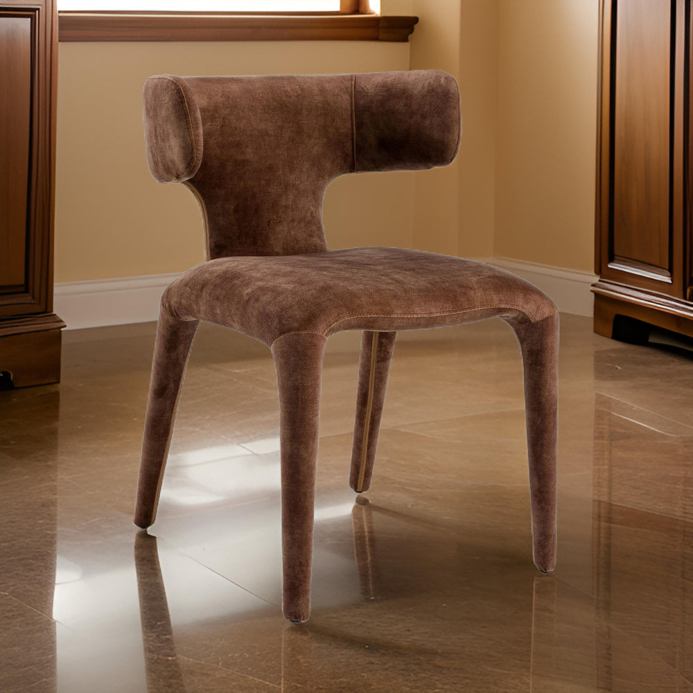 Benjara Cid Eve 21 Inch Dining Chair, Curved Wingback, Brown Textured Polyester