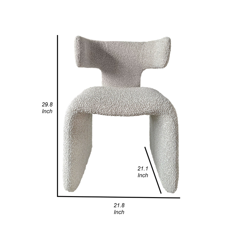 Benjara Cid Fiu 22 Inch Dining Chair, Curved Wingback, Textured Off White Polyester