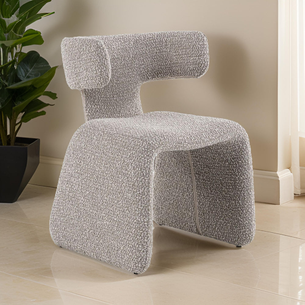 Benjara Cid Fiu 22 Inch Dining Chair, Curved Wingback, Textured Off White Polyester