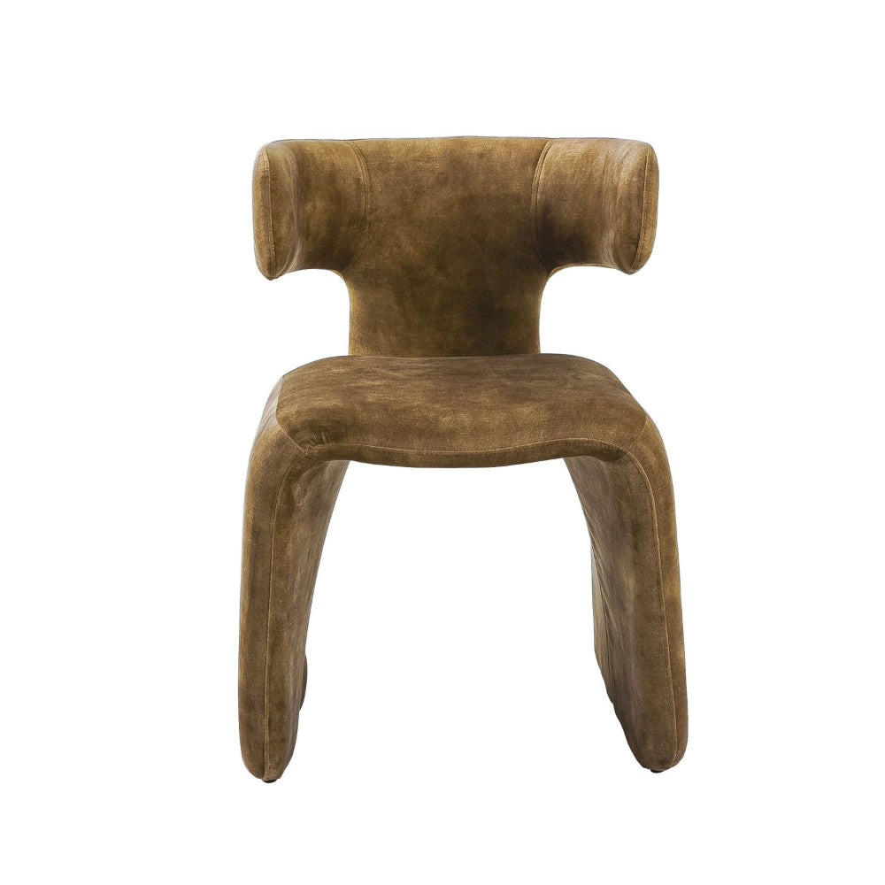 Benjara Cid Fiu 22 Inch Dining Chair, Curved Wingback, Brown Textured Polyester