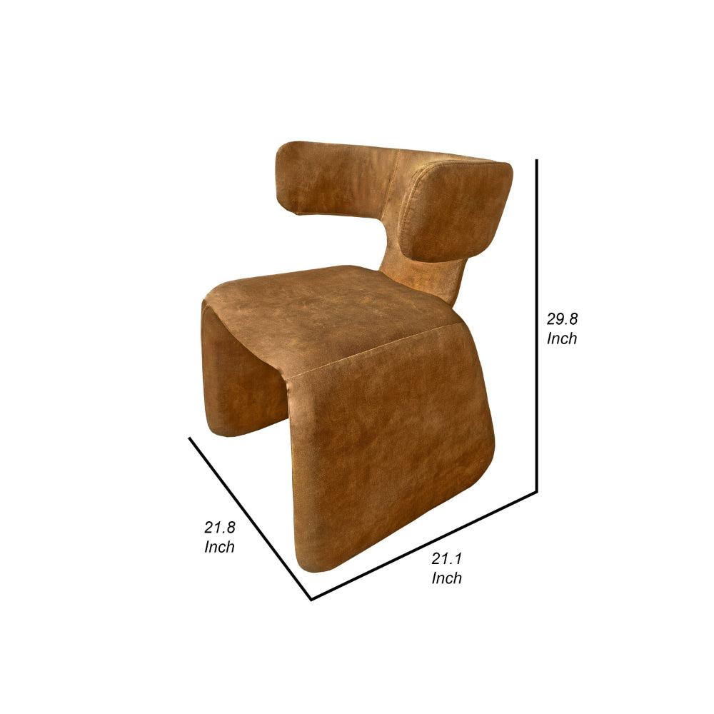 Benjara Cid Fiu 22 Inch Dining Chair, Curved Wingback, Brown Textured Polyester