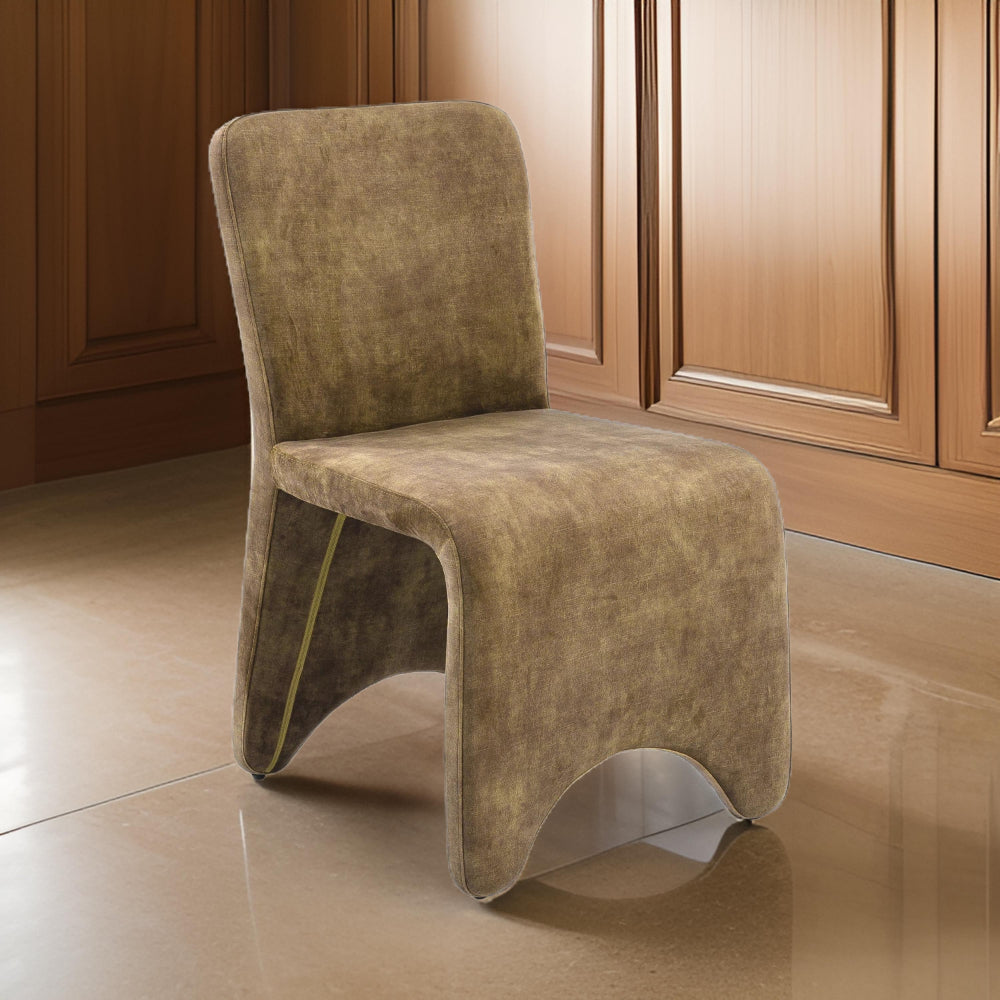 Benjara Cid Lou 19 Inch Side Dining Chair Set of 2, Brown Polyester, Panel Frame