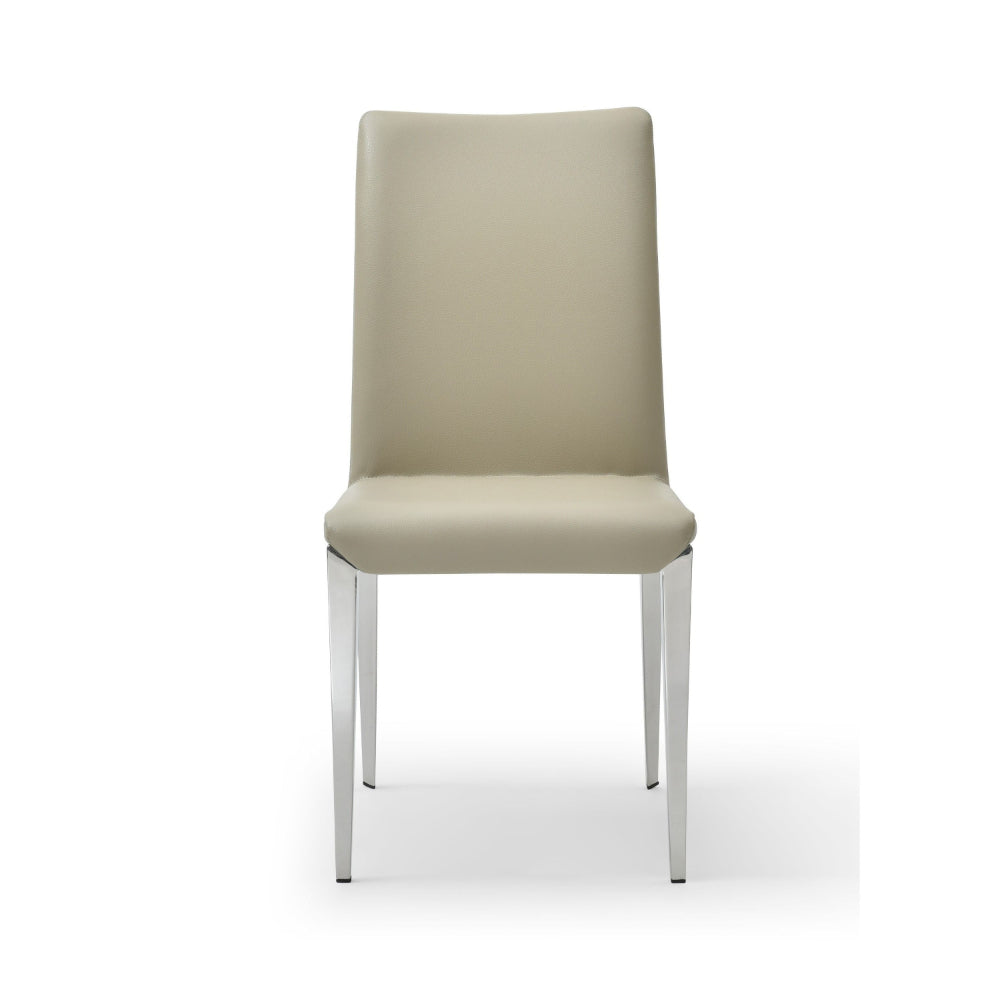 Benjara 18 Inch Side Dining Chair Set of 2, Gray Faux Leather, Steel Tapered Legs