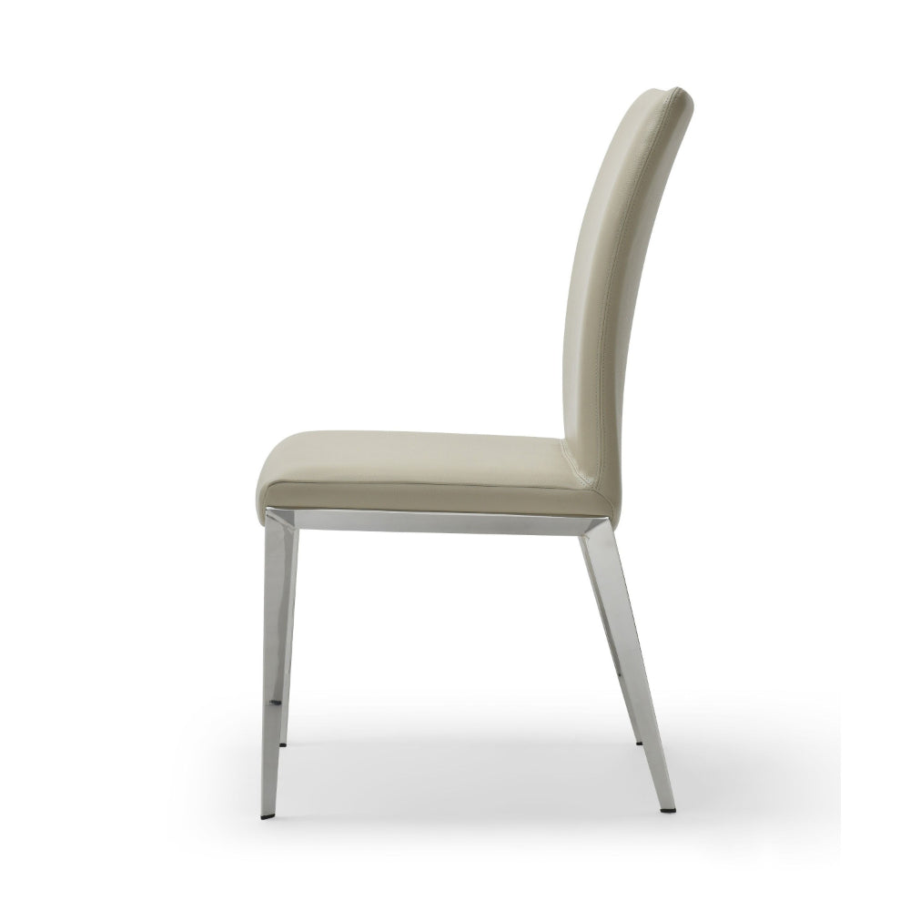 Benjara 18 Inch Side Dining Chair Set of 2, Gray Faux Leather, Steel Tapered Legs