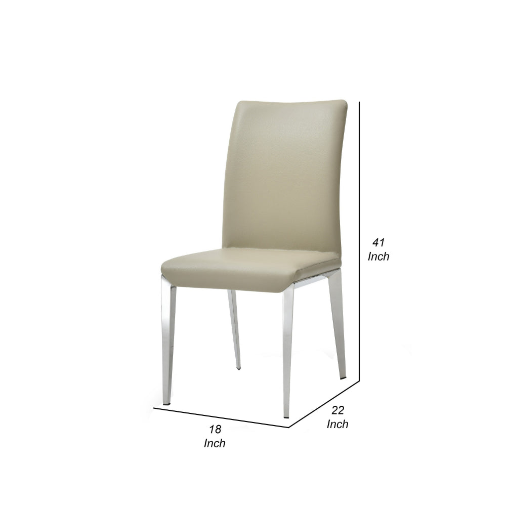 Benjara 18 Inch Side Dining Chair Set of 2, Gray Faux Leather, Steel Tapered Legs