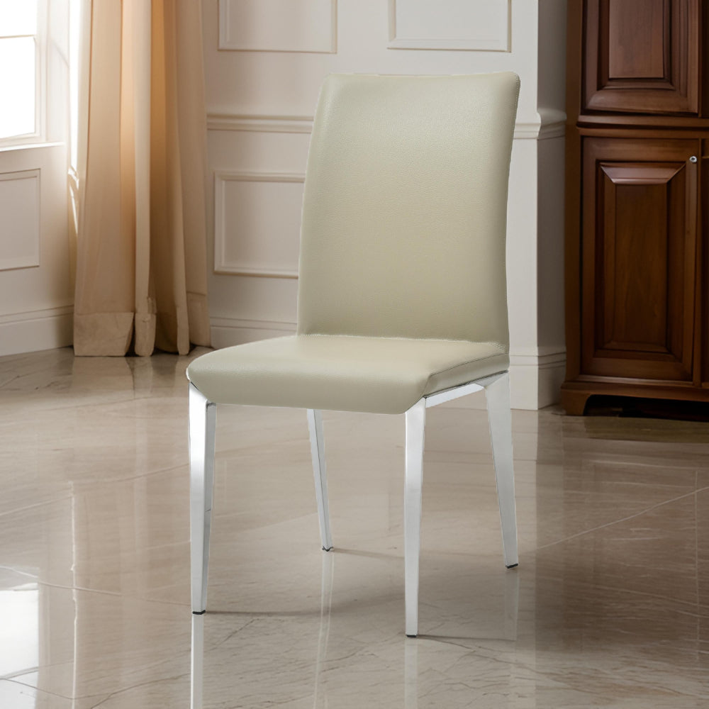 Benjara 18 Inch Side Dining Chair Set of 2, Gray Faux Leather, Steel Tapered Legs
