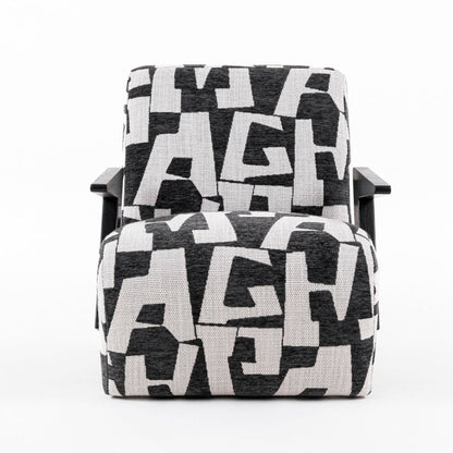 Benjara 27 Inch Accent Chair, Polyester Black And White Geometric Pattern Print