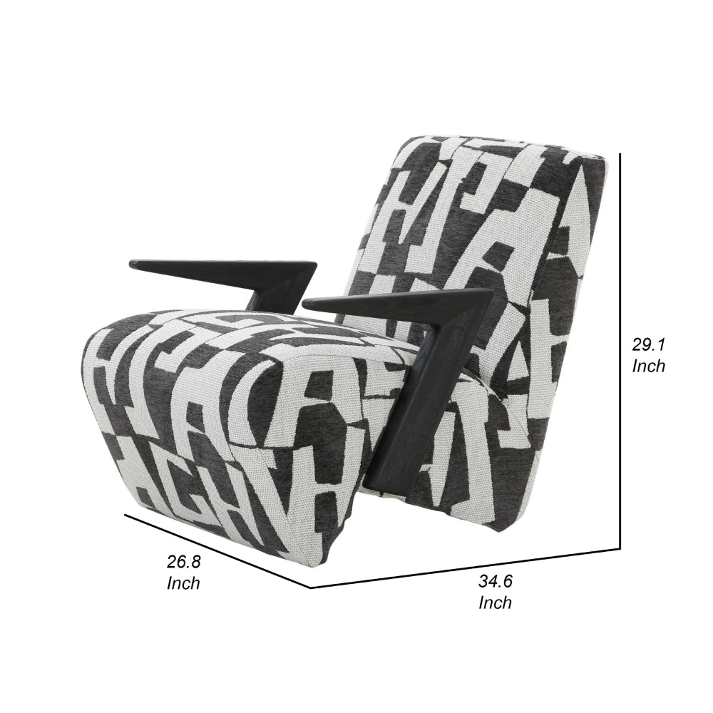 Benjara 27 Inch Accent Chair, Polyester Black And White Geometric Pattern Print