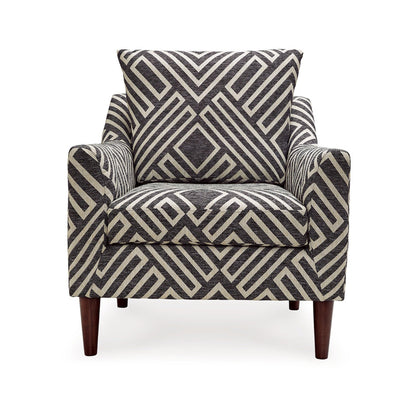 Benjara Morris Accent Chair, Gray, White Geometric Pattern, Polyester, Brown Wood