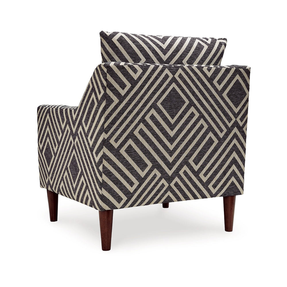 Benjara Morris Accent Chair, Gray, White Geometric Pattern, Polyester, Brown Wood