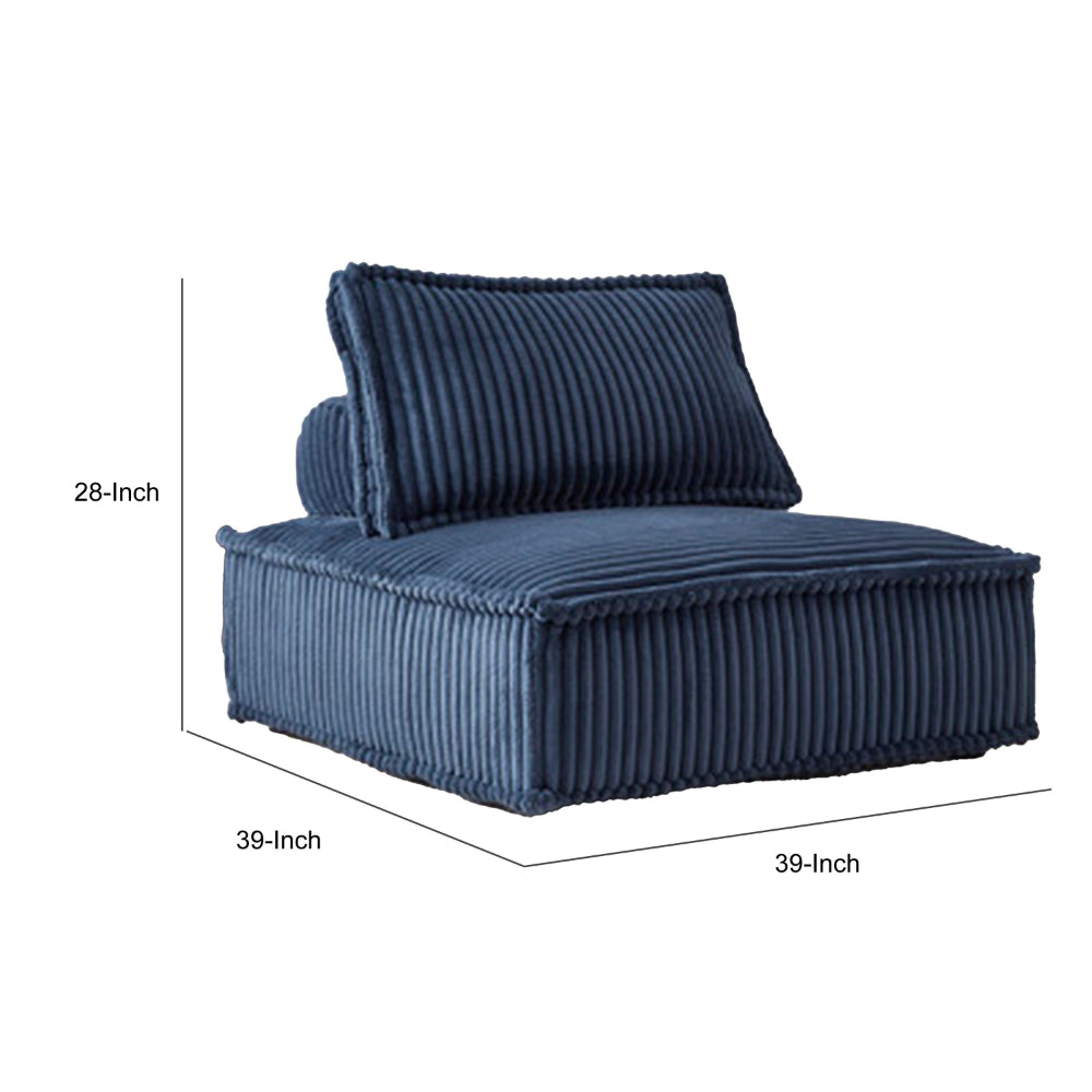 Benjara Vico Accent Chair, Armless Modular Design, Soft Blue Striped Polyester