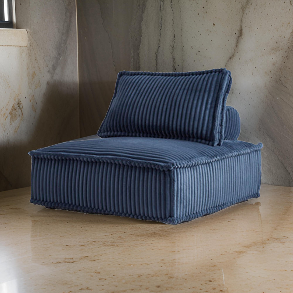 Benjara Vico Accent Chair, Armless Modular Design, Soft Blue Striped Polyester