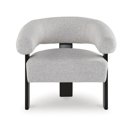 Benjara Tisa Accent Chair, Gray Polyester, 3 Leg Black Wood Frame Round Barrel Back