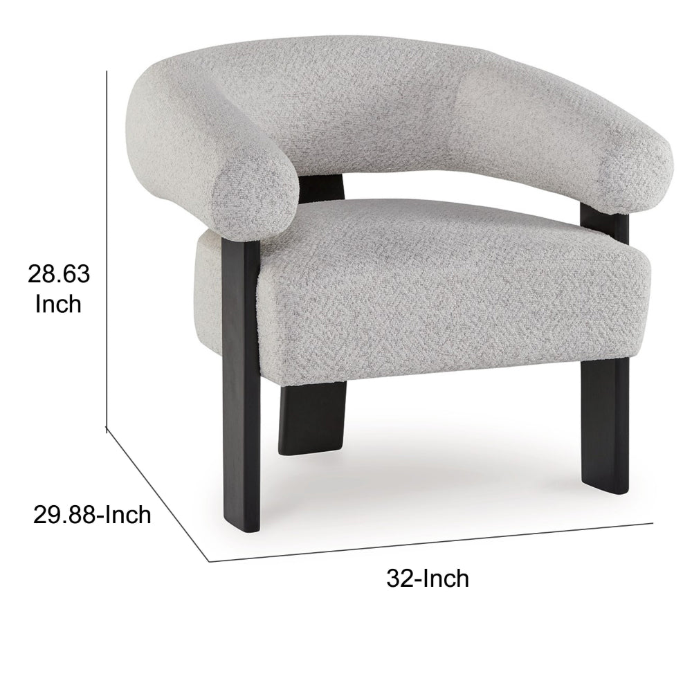 Benjara Tisa Accent Chair, Gray Polyester, 3 Leg Black Wood Frame Round Barrel Back
