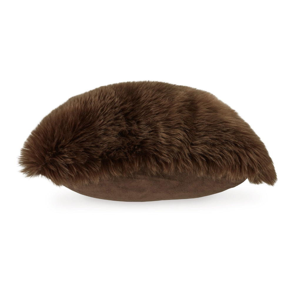 Benjara Throw Pillow Set of 4, 20 Inch, Faux Fur Polyester, Plush Textured Brown