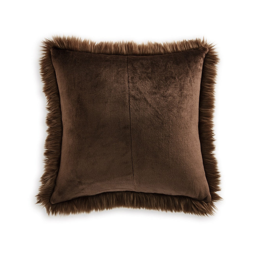 Benjara Throw Pillow Set of 4, 20 Inch, Faux Fur Polyester, Plush Textured Brown