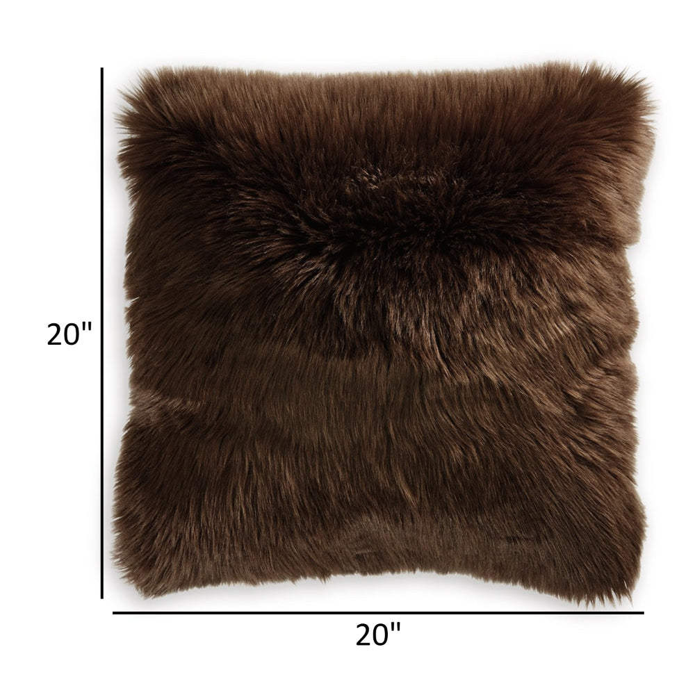 Benjara Throw Pillow Set of 4, 20 Inch, Faux Fur Polyester, Plush Textured Brown
