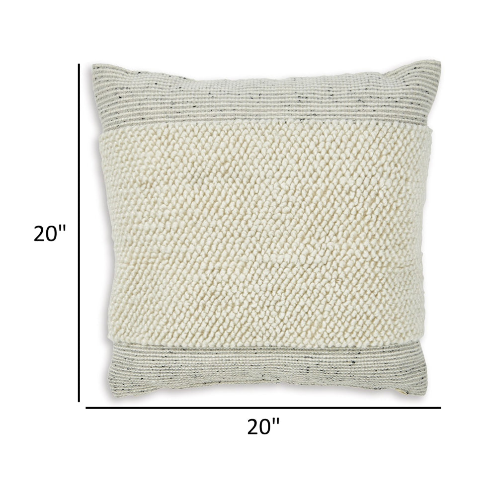 Benjara Throw Pillow Set of 4, 20 Inch, Polyester, Handwoven Stripes, Beige Cotton