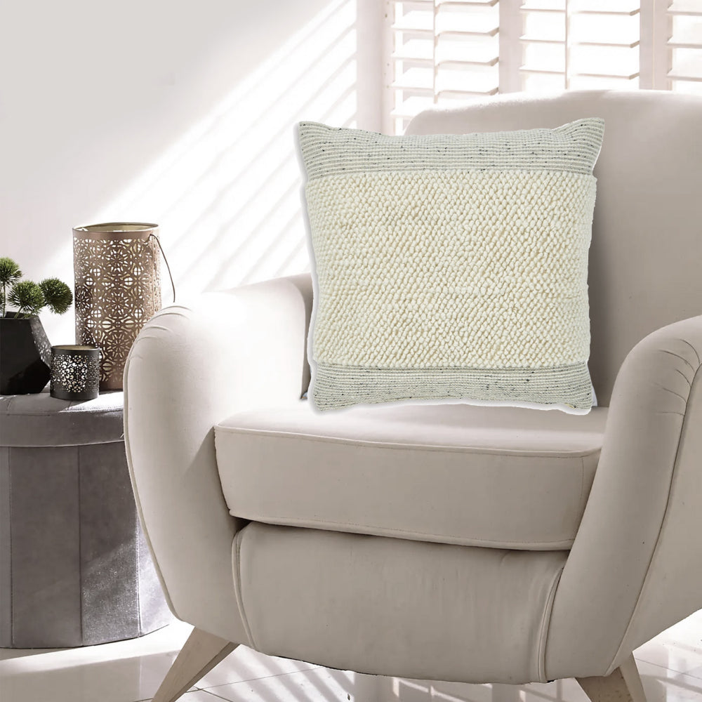 Benjara Throw Pillow Set of 4, 20 Inch, Polyester, Handwoven Stripes, Beige Cotton