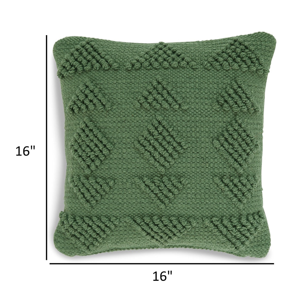 Benjara Dco Throw Pillow Set of 4, Indoor Outdoor, Woven Geometric Design, Green
