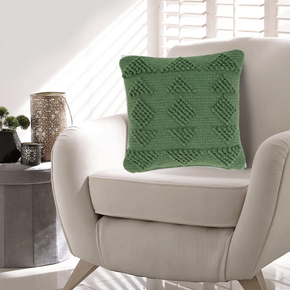 Benjara Dco Throw Pillow Set of 4, Indoor Outdoor, Woven Geometric Design, Green