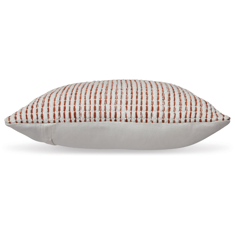 Benjara Lien 19 Inch Throw Pillow Set of 4, Striped Design, White Brown Cotton