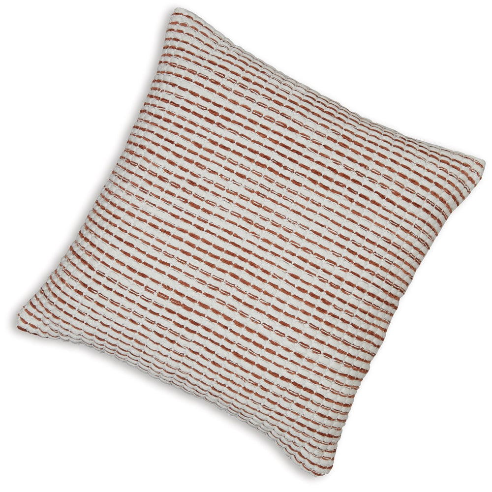 Benjara Lien 19 Inch Throw Pillow Set of 4, Striped Design, White Brown Cotton