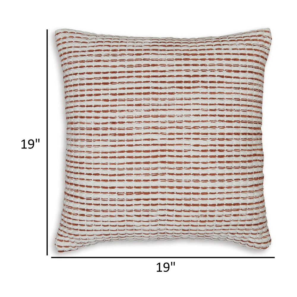 Benjara Lien 19 Inch Throw Pillow Set of 4, Striped Design, White Brown Cotton