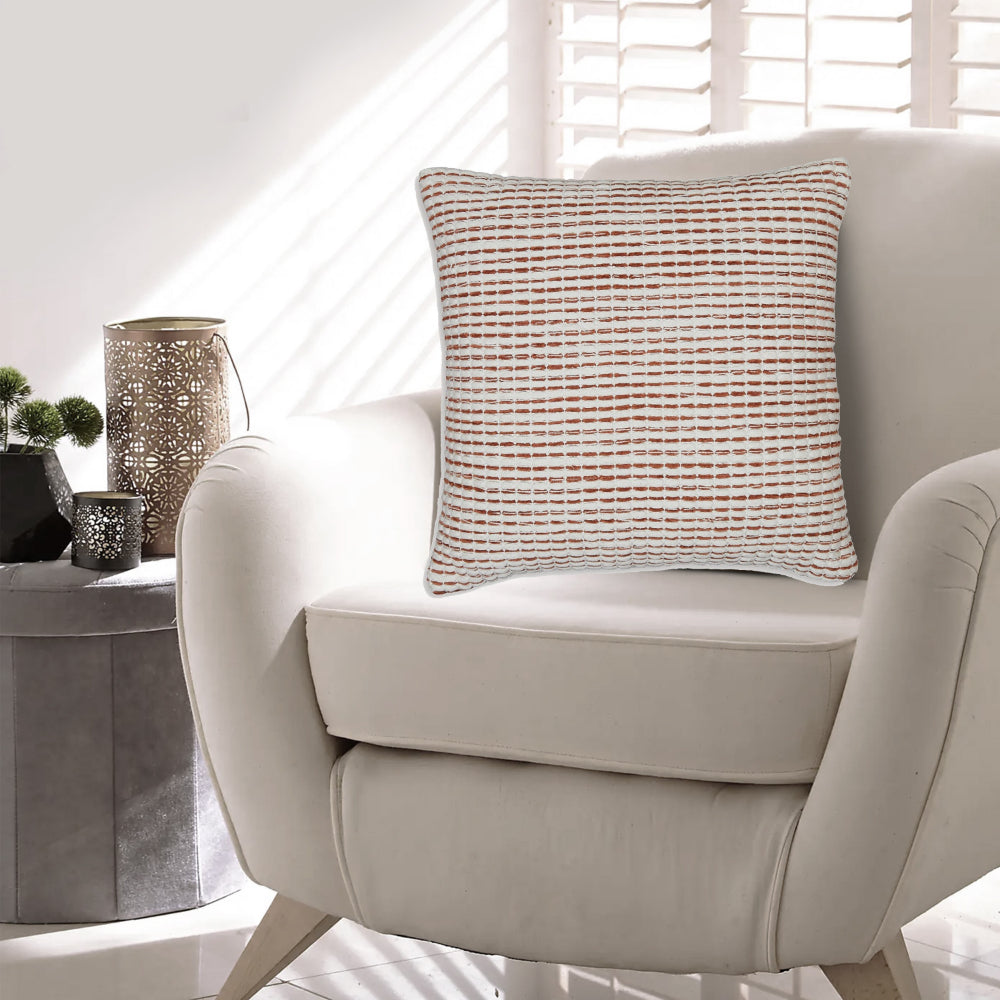 Benjara Lien 19 Inch Throw Pillow Set of 4, Striped Design, White Brown Cotton