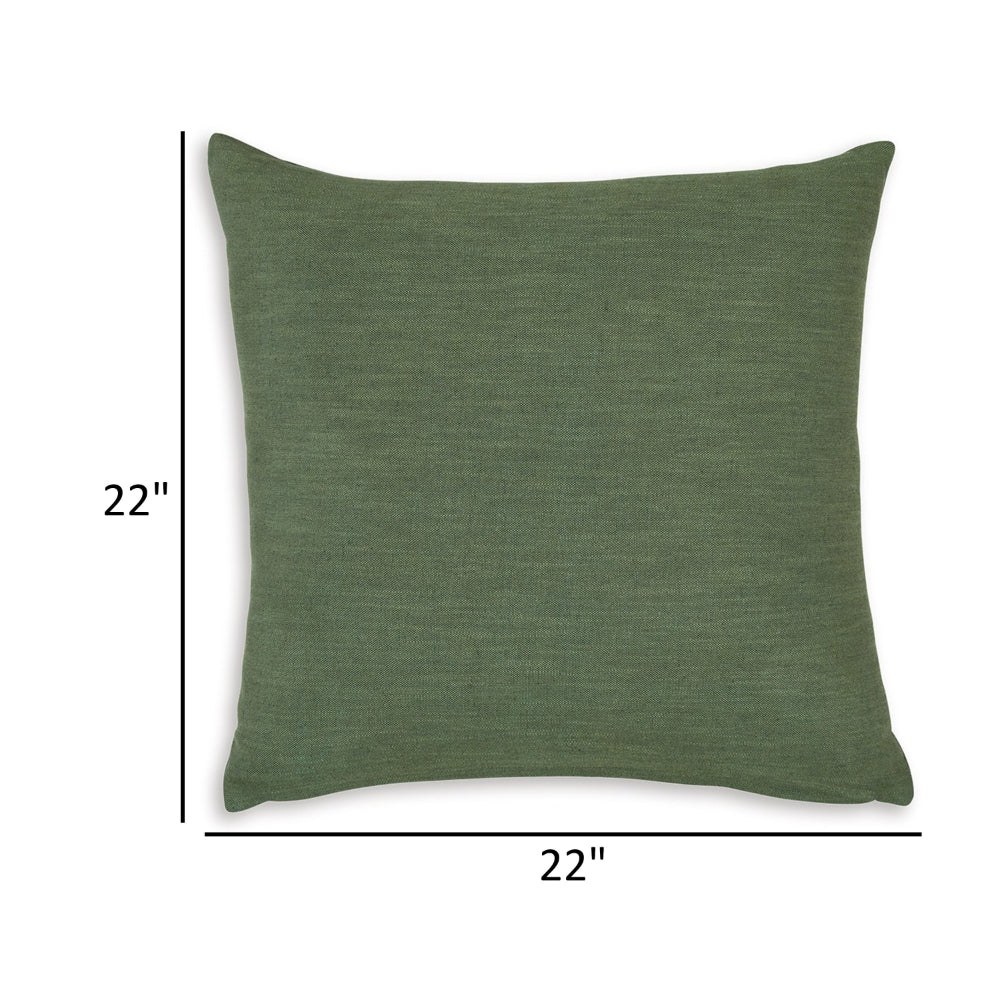 Benjara Ina 22 Inch Accent Throw Pillow Set of 4, Square, Green Cotton Linen