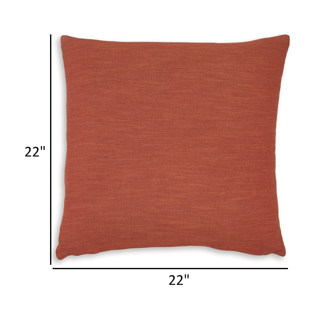 Benjara Ina 22 Inch Accent Throw Pillow Set of 4, Square, Rust Brown Cotton Linen