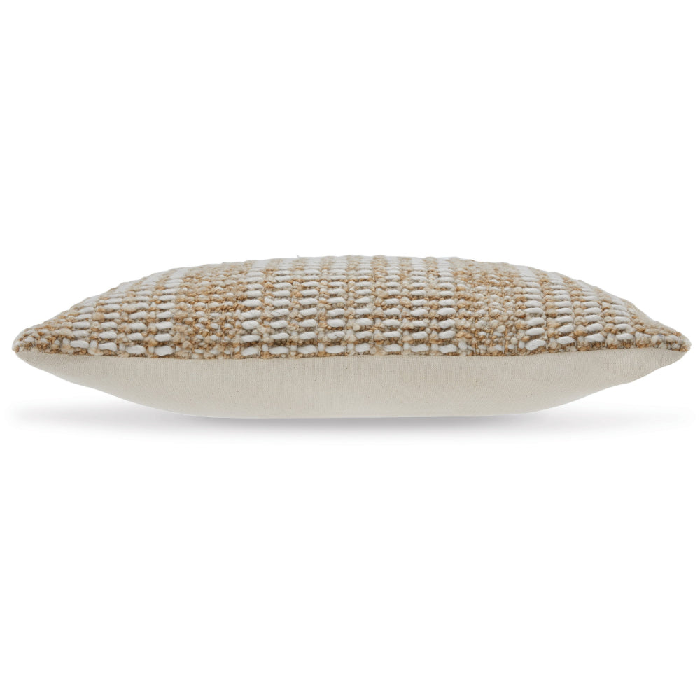 Benjara Anye 14 x 22 Lumbar Throw Pillow Set of 4, Handwoven Striped Tan Ivory Wool