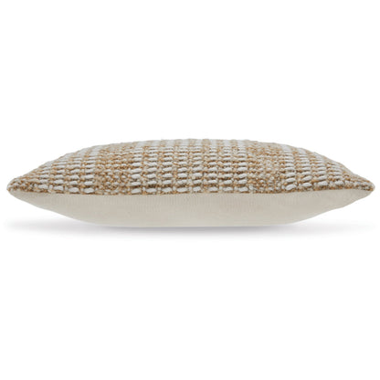 Benjara Anye 14 x 22 Lumbar Throw Pillow Set of 4, Handwoven Striped Tan Ivory Wool