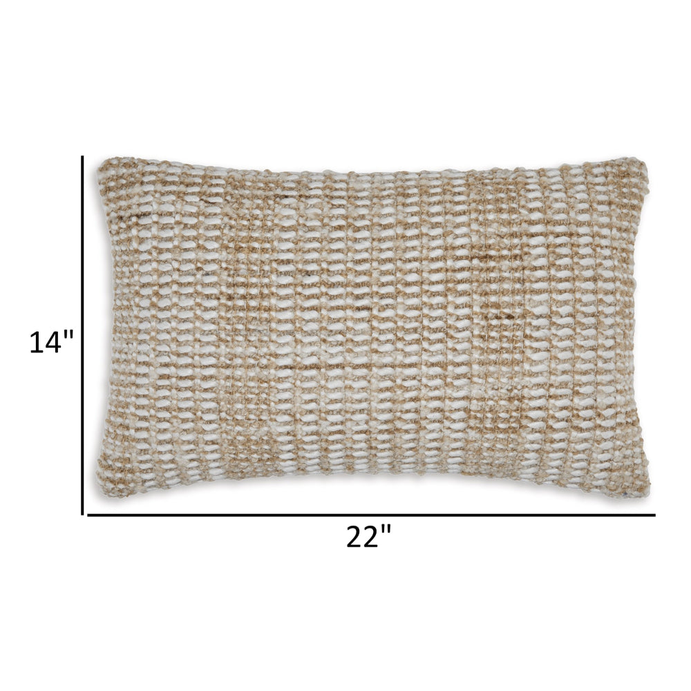 Benjara Anye 14 x 22 Lumbar Throw Pillow Set of 4, Handwoven Striped Tan Ivory Wool