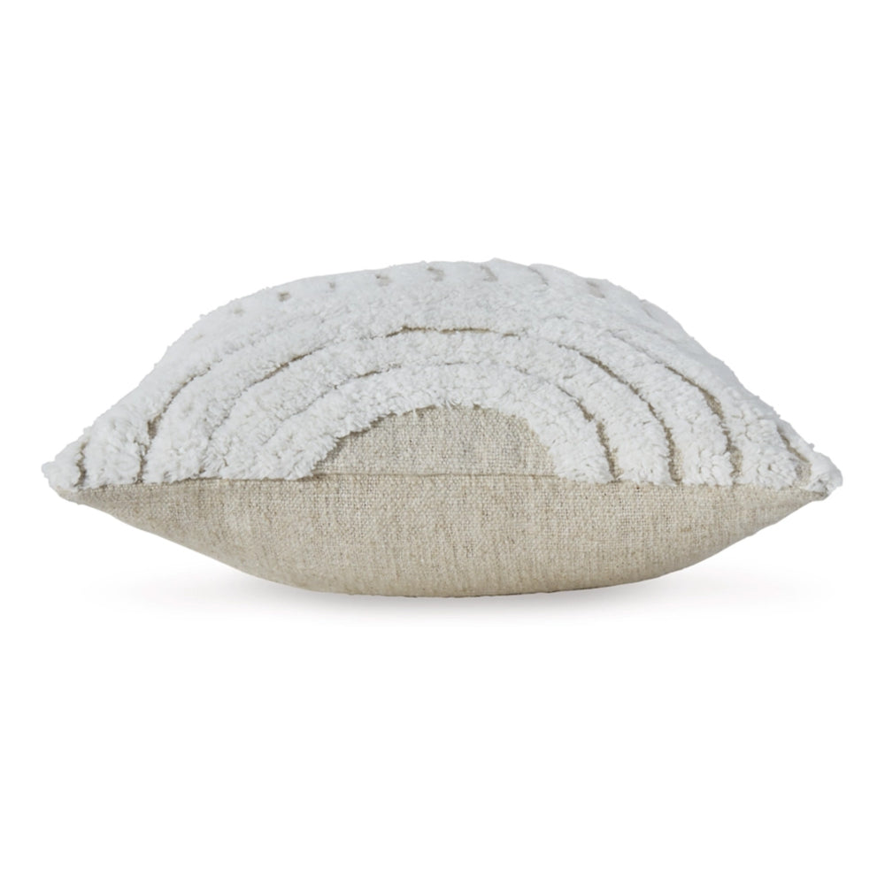 Benjara Aris 14 x 22 Lumbar Throw Pillow Set of 4, Geometric Design, White, Tan