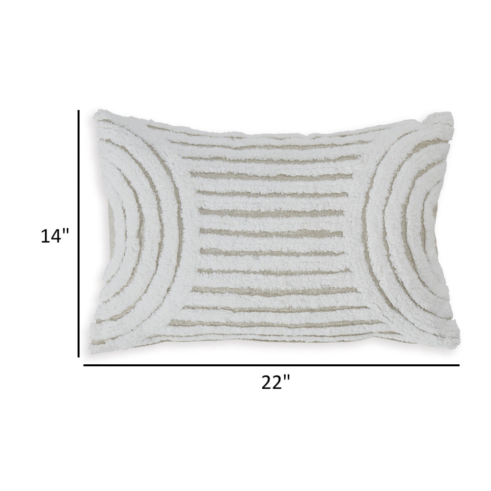 Benjara Aris 14 x 22 Lumbar Throw Pillow Set of 4, Geometric Design, White, Tan