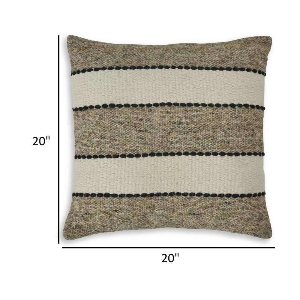 Benjara Fordy 20 Inch Decorative Throw Pillow Set of 4, Woven Stripes, Ivory, Tan