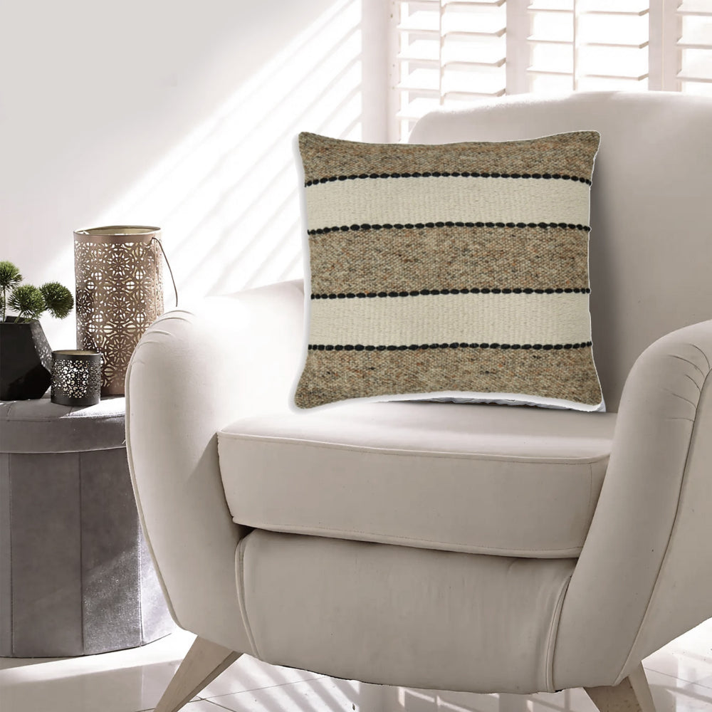 Benjara Fordy 20 Inch Decorative Throw Pillow Set of 4, Woven Stripes, Ivory, Tan