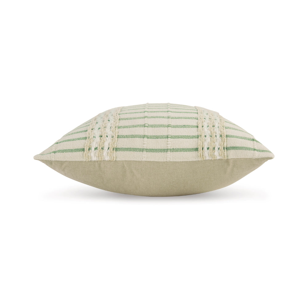 Benjara Tony 20 Inch Throw Pillow Set of 4, Striped Design, White And Green Cotton