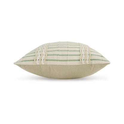 Benjara Tony 20 Inch Throw Pillow Set of 4, Striped Design, White And Green Cotton