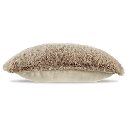 Benjara Difi Throw Pillow Set of 4, 20 Inch, Faux Rabbit Fur Face, Taupe Polyester
