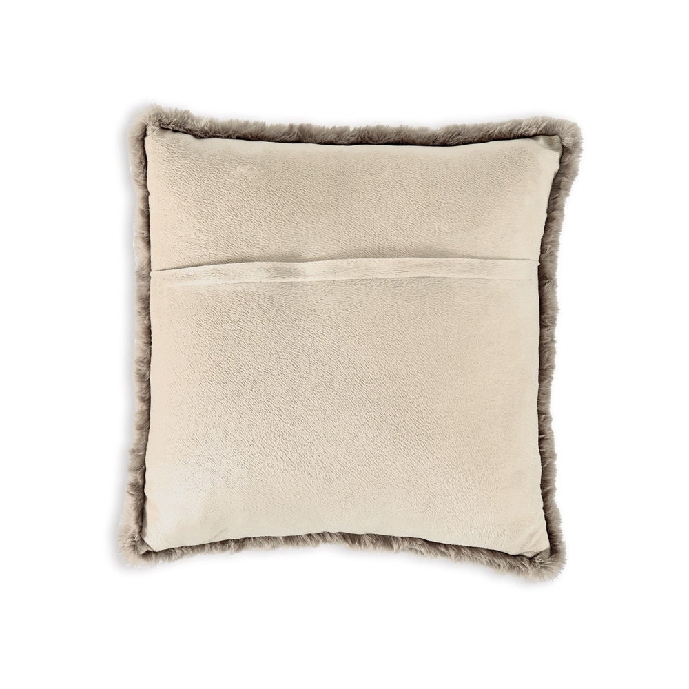 Benjara Difi Throw Pillow Set of 4, 20 Inch, Faux Rabbit Fur Face, Taupe Polyester