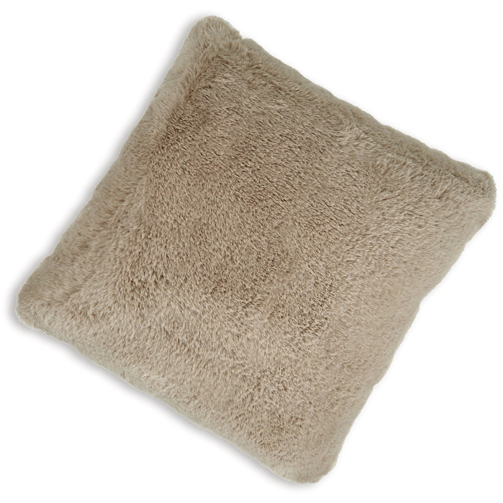 Benjara Difi Throw Pillow Set of 4, 20 Inch, Faux Rabbit Fur Face, Taupe Polyester