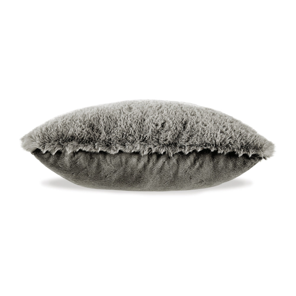 Benjara Difi Throw Pillow Set of 4, 20 Inch, Faux Rabbit Fur Face, Gray Polyester