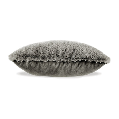 Benjara Difi Throw Pillow Set of 4, 20 Inch, Faux Rabbit Fur Face, Gray Polyester