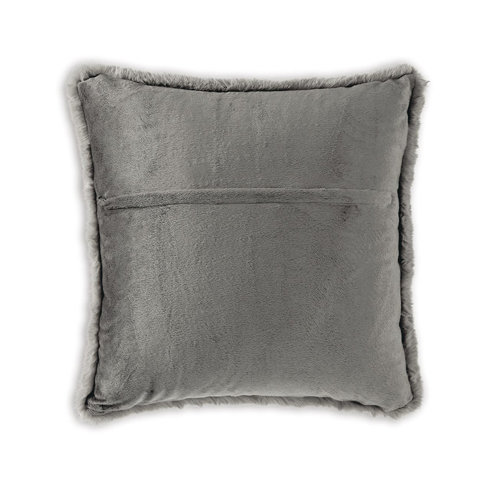 Benjara Difi Throw Pillow Set of 4, 20 Inch, Faux Rabbit Fur Face, Gray Polyester