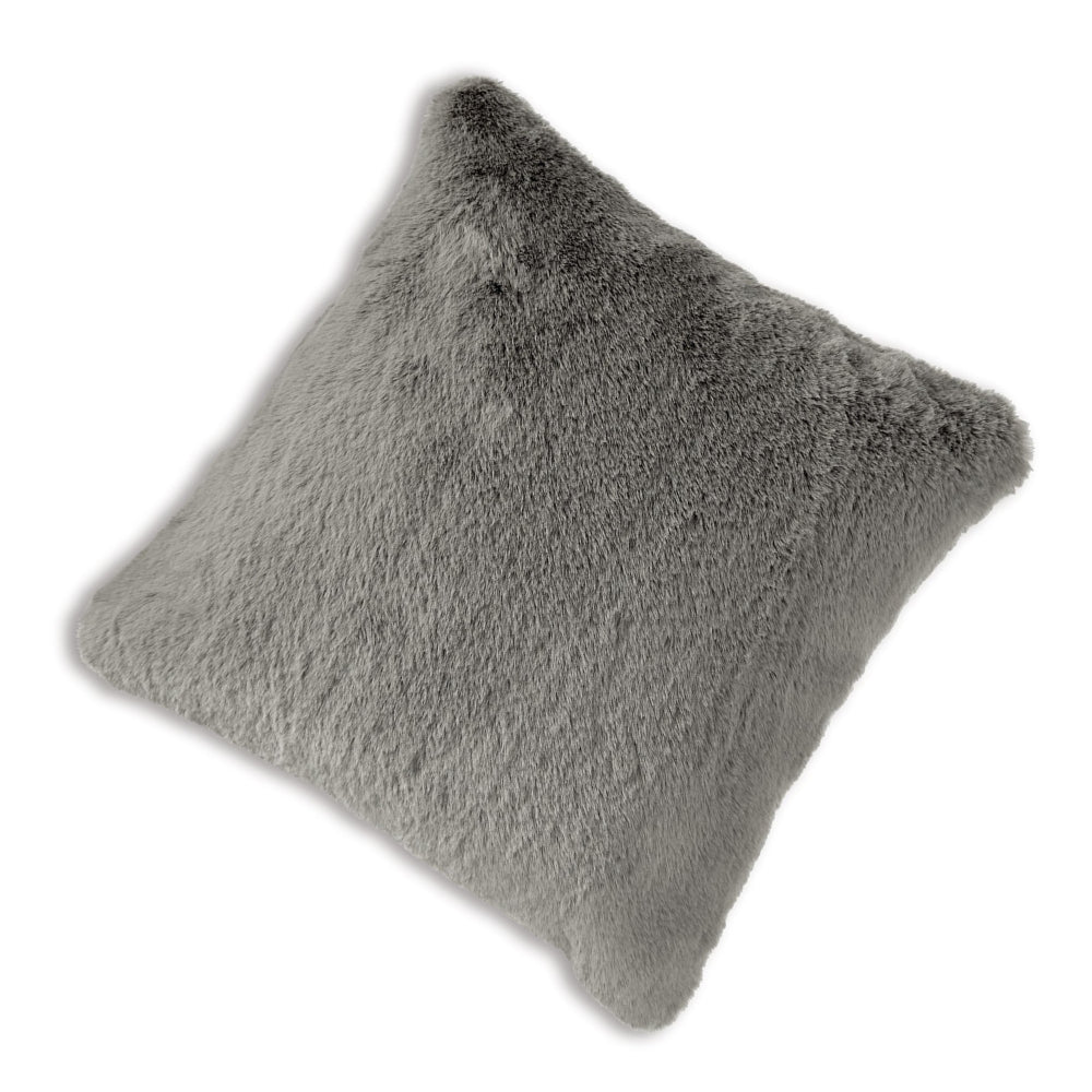Benjara Difi Throw Pillow Set of 4, 20 Inch, Faux Rabbit Fur Face, Gray Polyester